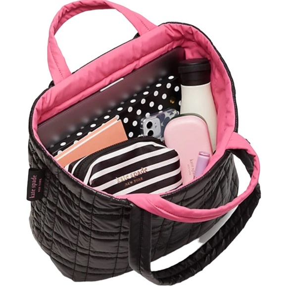 Kate Spade Softwhere Quilted Black Pink Nylon Tote Computer Bag - Picture 7 of 12